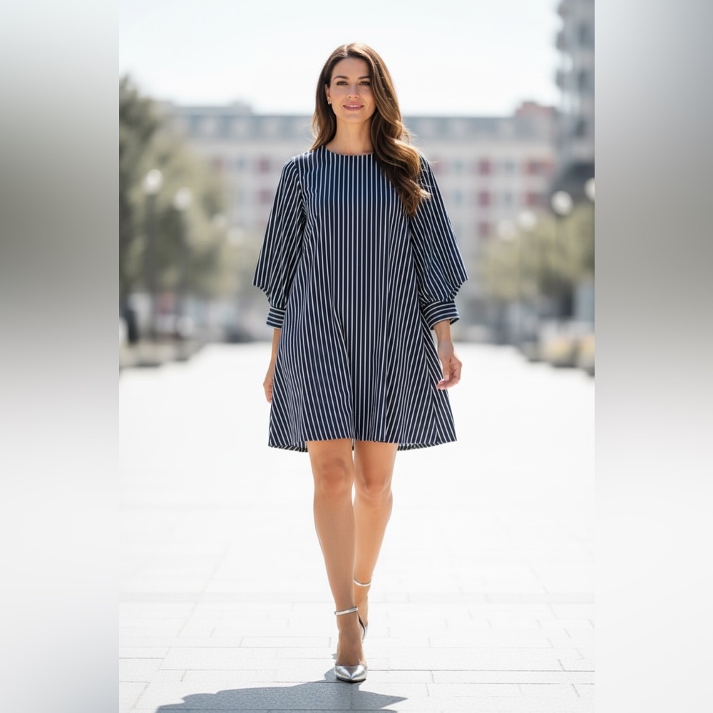 BCBGeneration Navy Blue Striped Long Sleeve shirt Dress size S